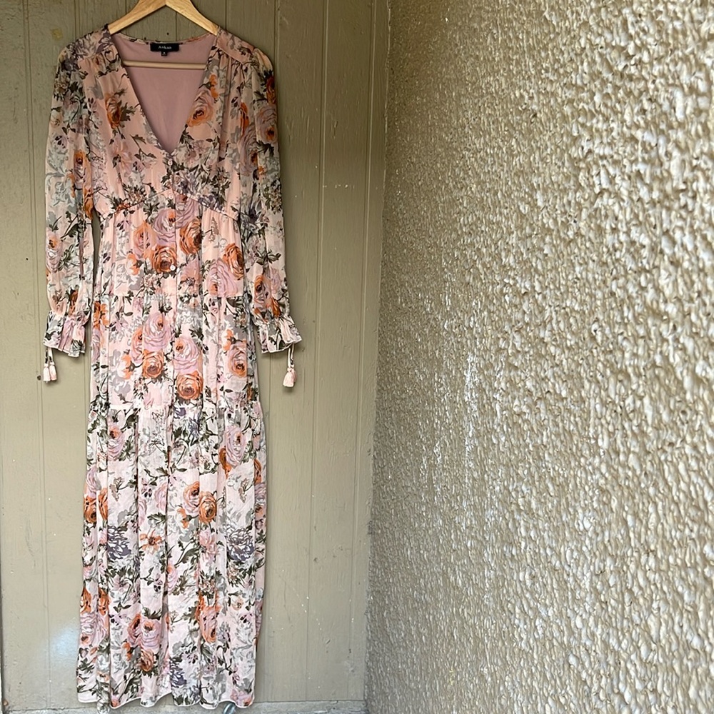 Aakaa peachy tiered floral maxi dress